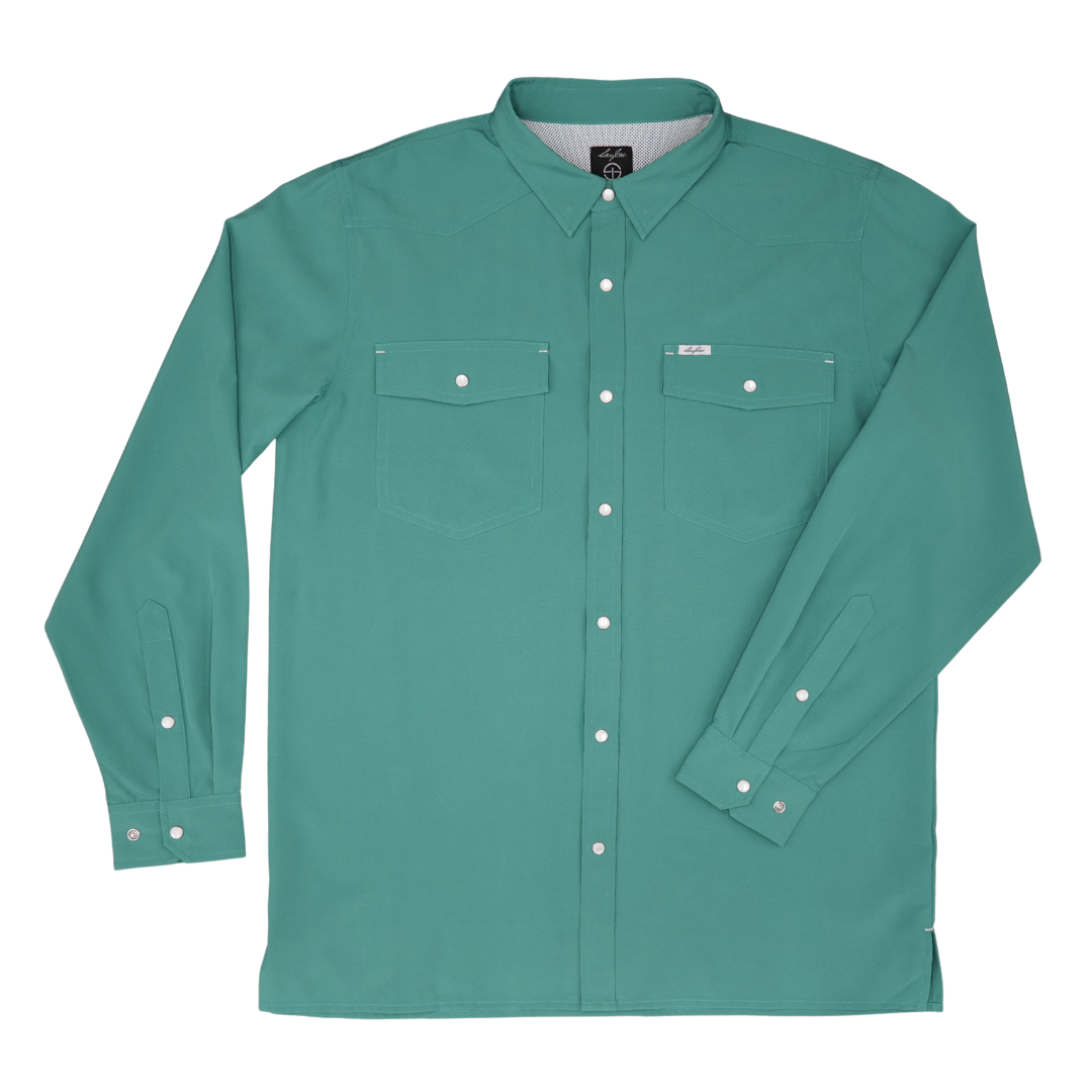 San Jac Men's Long Sleeve Performance Pearl Snap Shirt - Teal