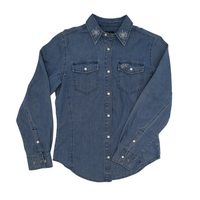 San Jac Women's Long Sleeve Denim Shirt - Dark Wash-Long Sleeve Shirt-San Jac Outdoors