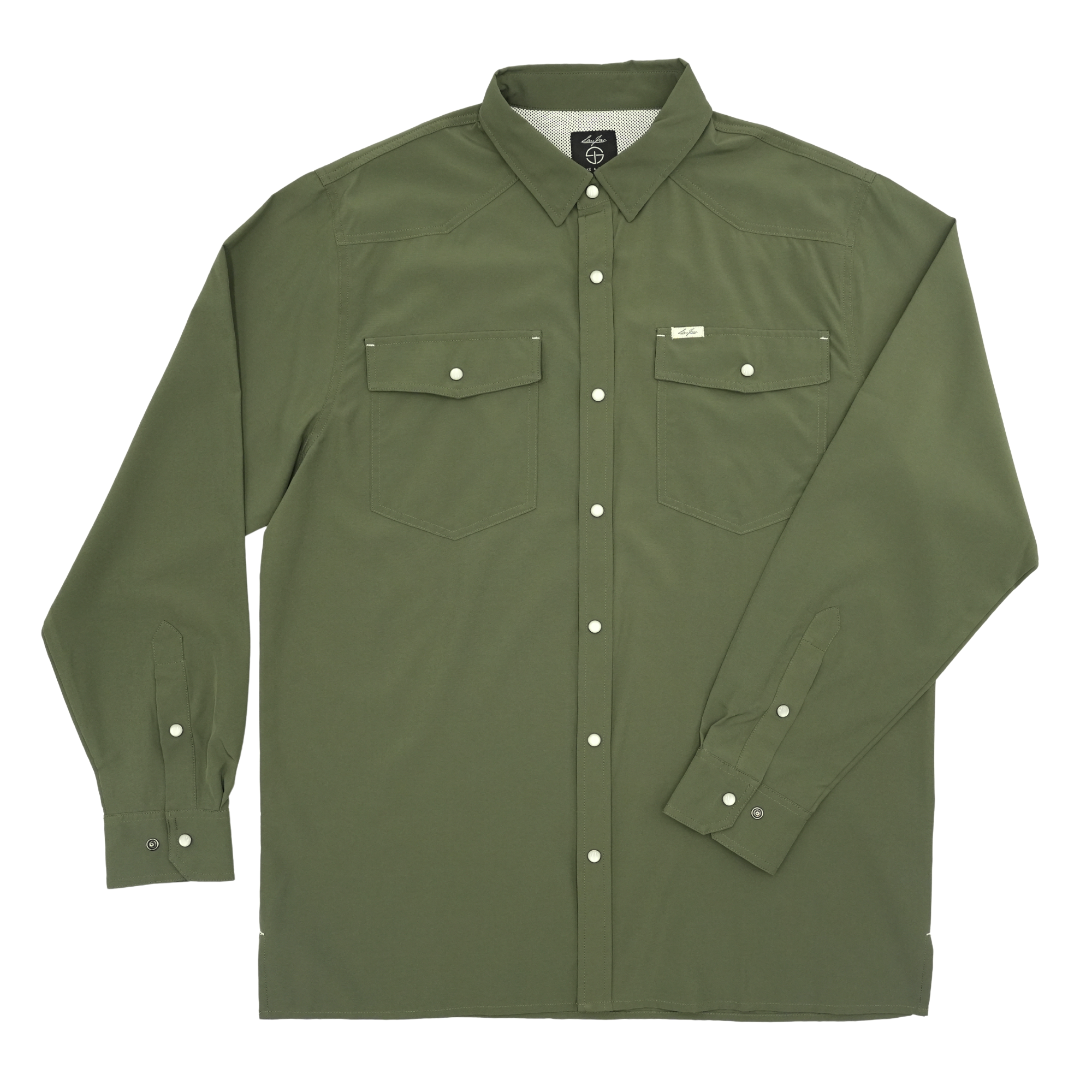 San Jac Men's Long Sleeve Performance Pearl Snap Shirt - Olive Green San Jac Outdoors San Jac Men's Long Sleeve Performance Pearl Snap Shirt - Olive Green San Jac Outdoors
