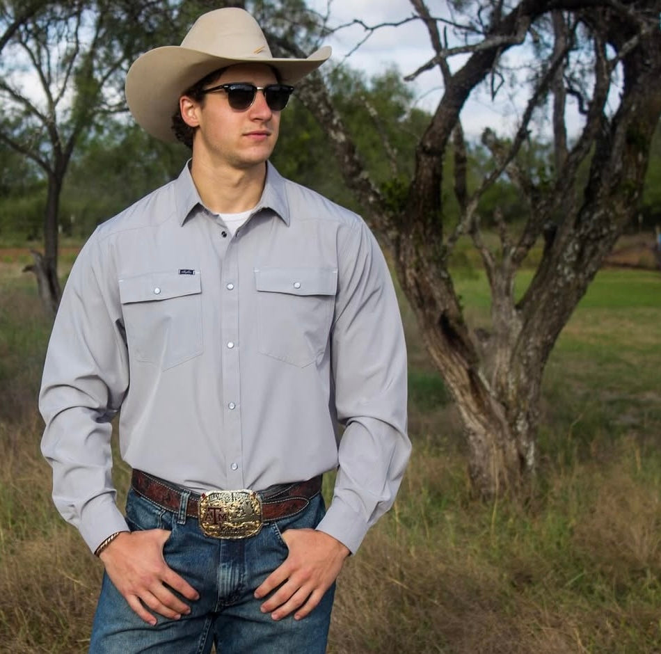 San Jac Men's Long Sleeve Performance Shirt - Grey-Long Sleeve Shirt-San Jac Outdoors