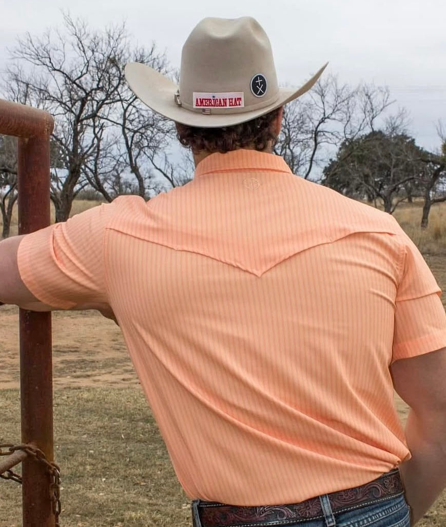 San Jac Men's Short Sleeve Performance Shirt - Peach Stripe-Short Sleeve Shirt-San Jac Outdoors