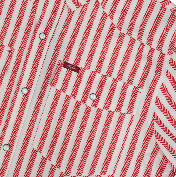 San Jac Men's Short Sleeve Performance Pearl Snap Shirt - Red Stripe