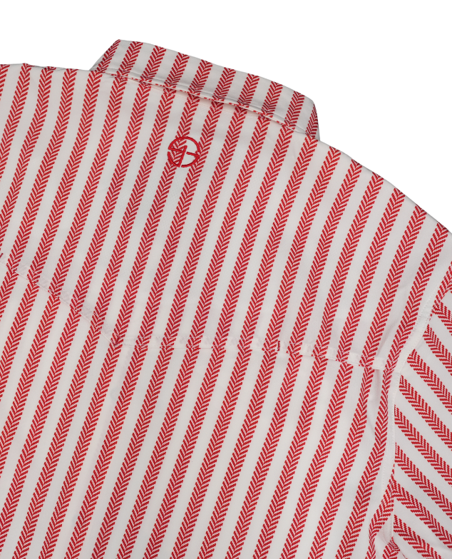San Jac Men's Short Sleeve Performance Pearl Snap Shirt - Red Stripe