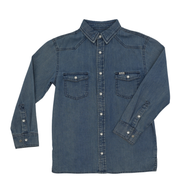 San Jac Youth Long Sleeve Denim Shirt - Dark Wash-Long Sleeve Shirt-San Jac Outdoors