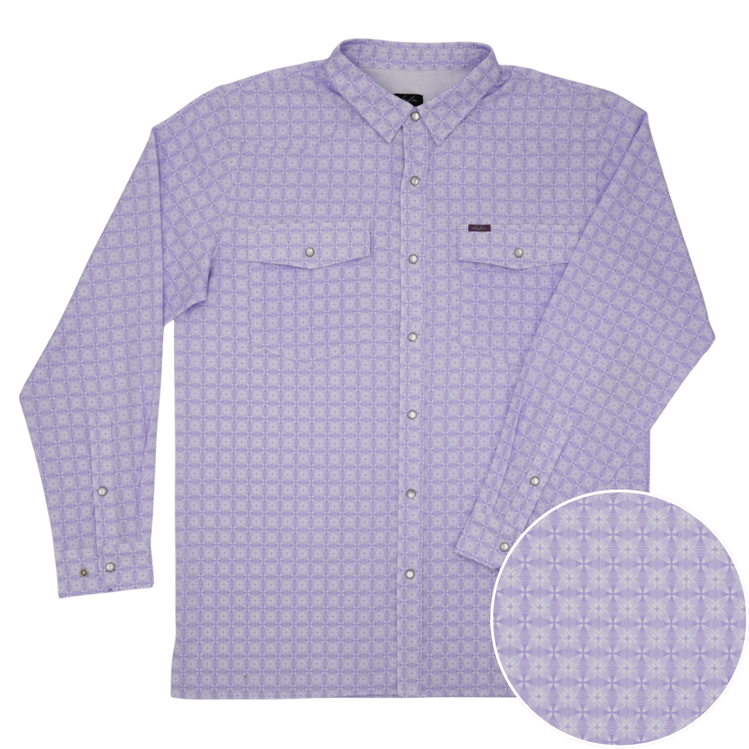 San Jac Men's Long Sleeve Performance Pearl Snap Shirt - Lavender