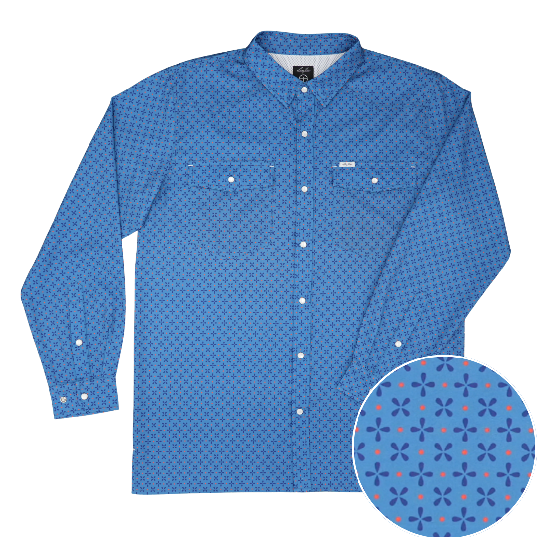 San Jac Men's Long Sleeve Performance Pearl Snap Shirt -The Blue Daisy
