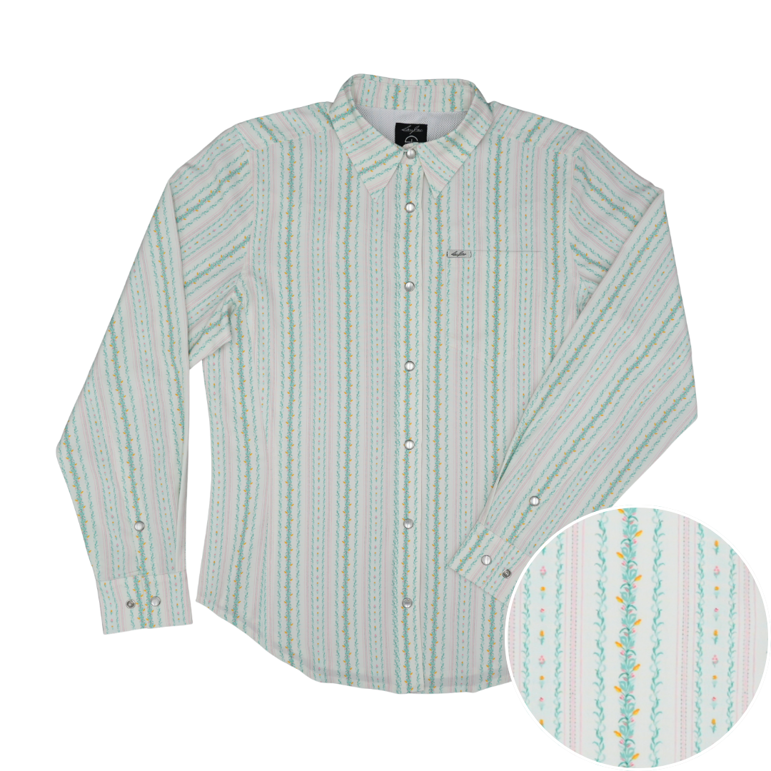 San Jac Women's Long Sleeve Performance Pearl Snap Shirt - Wallflower