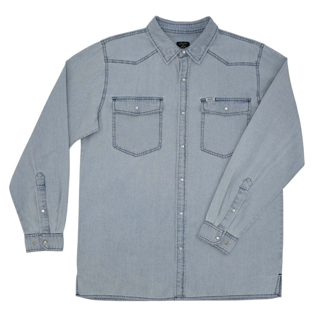 San Jac Men's Long Sleeve Denim Pearl Snap Shirt - Light Wash