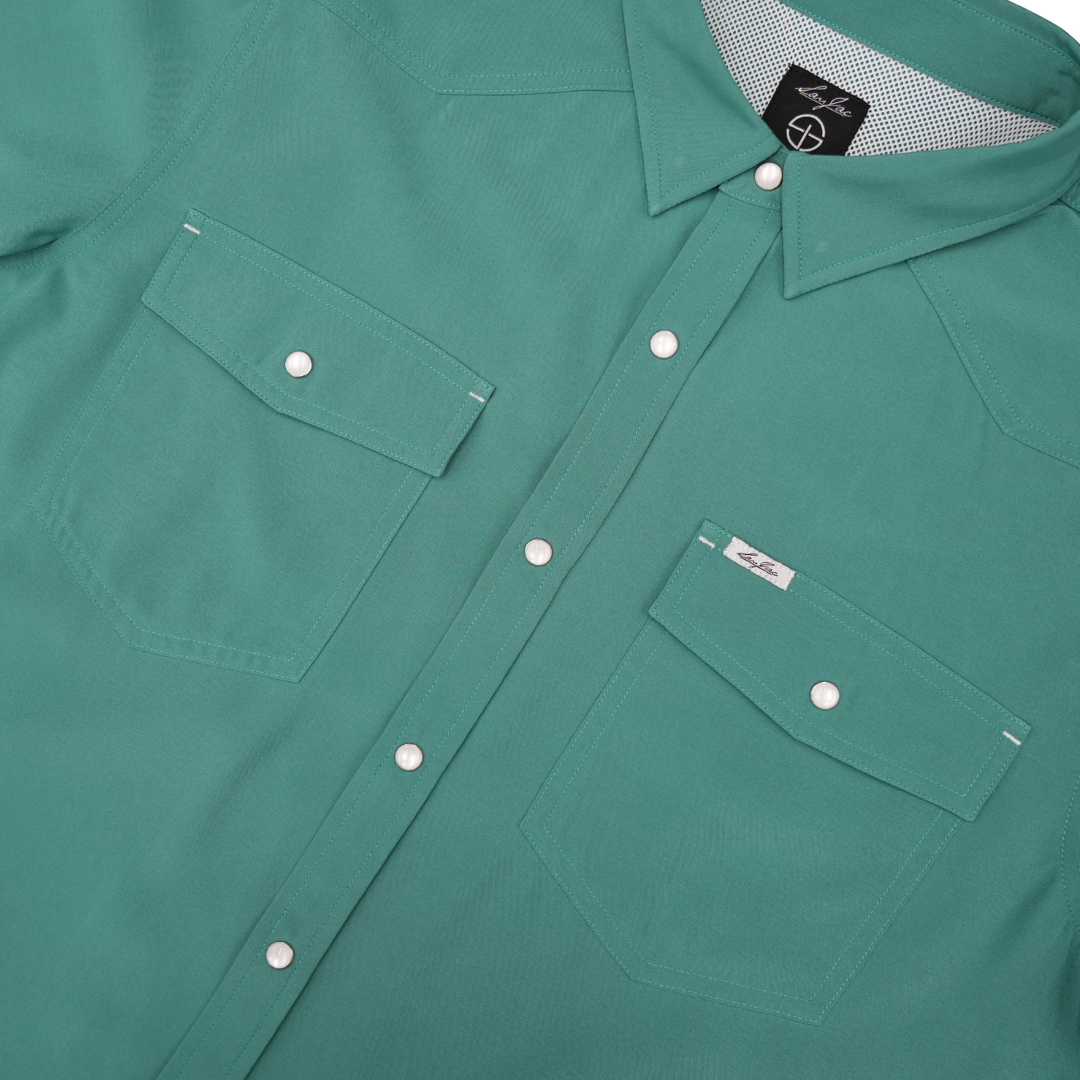 San Jac Men's Long Sleeve Performance Pearl Snap Shirt - Teal