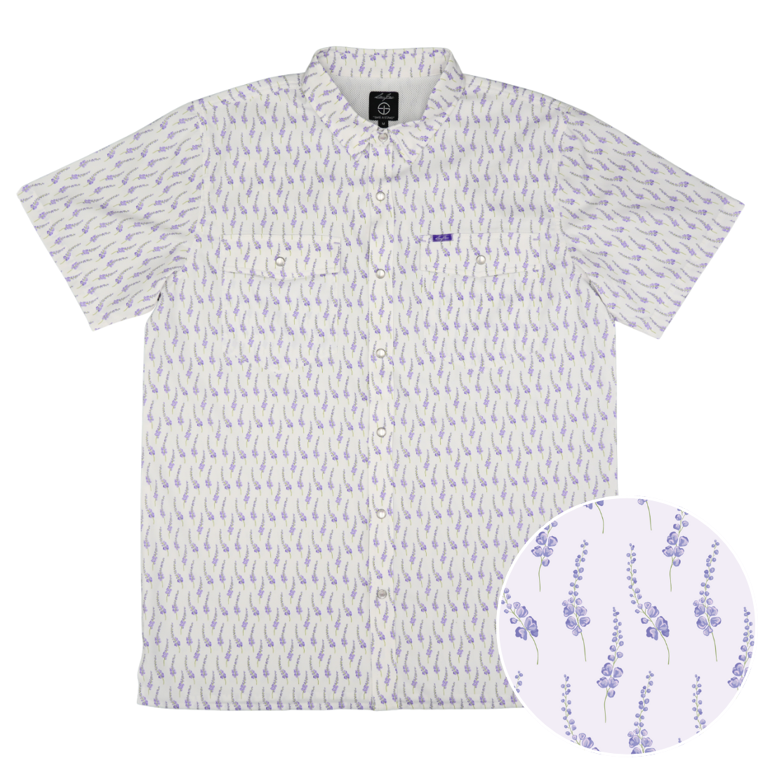 San Jac Men's Short Sleeve Performance Pearl Snap Shirt - Lone Star Bloom