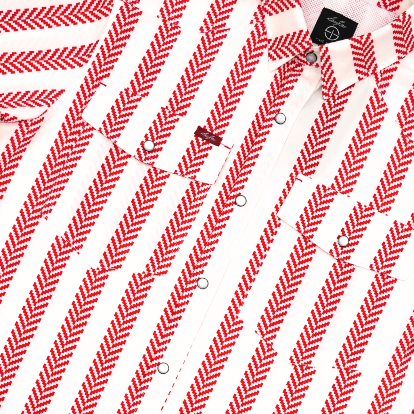 San Jac Men's Long Sleeve Performance Pearl Snap Shirt - Red Stripe