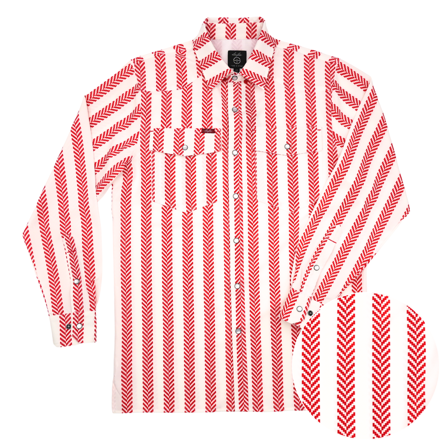 San Jac Men's Long Sleeve Performance Pearl Snap Shirt - Red Stripe