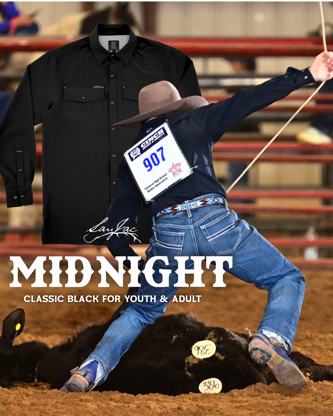 San Jac Youth Long Sleeve Performance Pearl Snap Shirt - Midnight