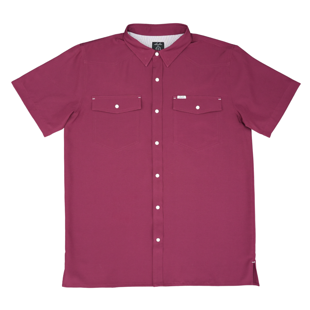 San Jac Men's Short Sleeve Performance Pearl Snap Shirt - Maroon