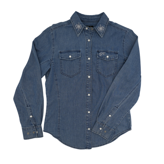 San Jac Women's Long Sleeve Denim Shirt - Dark Wash