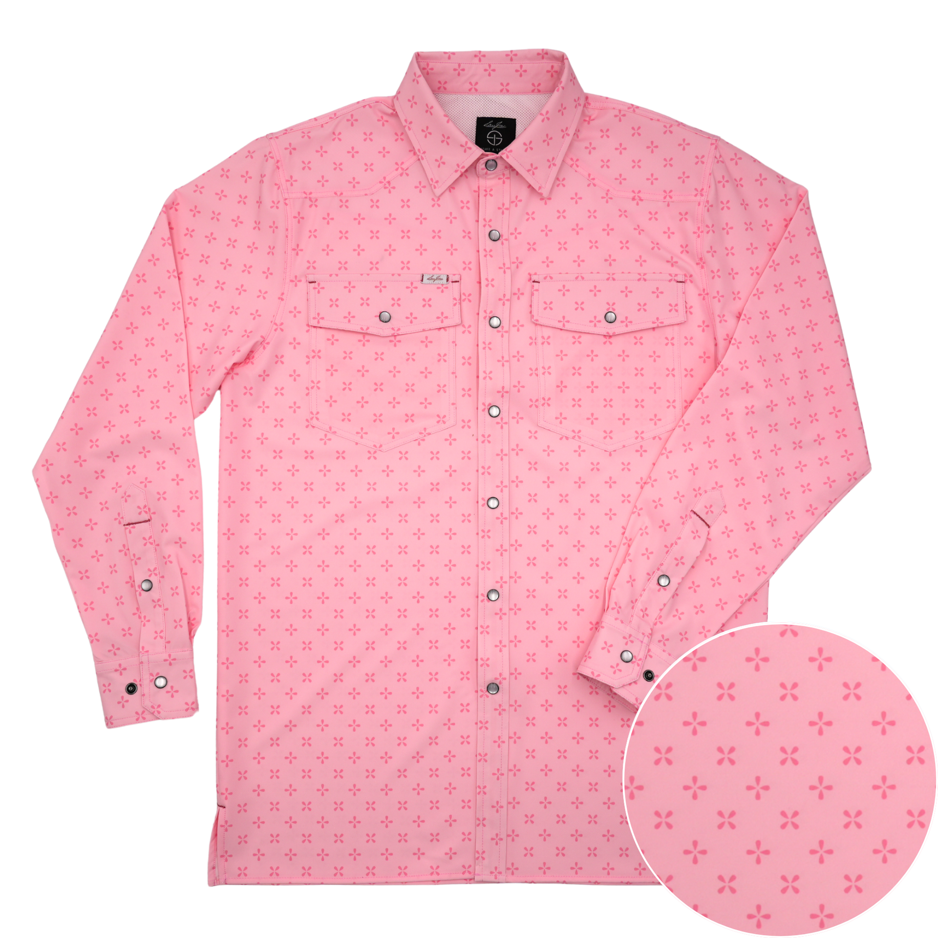 San Jac Men's Long Sleeve Performance Pearl Snap Shirt - Pink