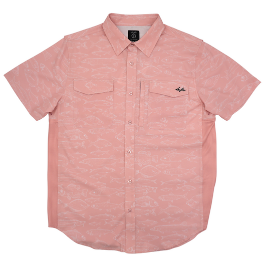 San Jac Men's Short Sleeve Button Down Performance Shirt - Coral Fish