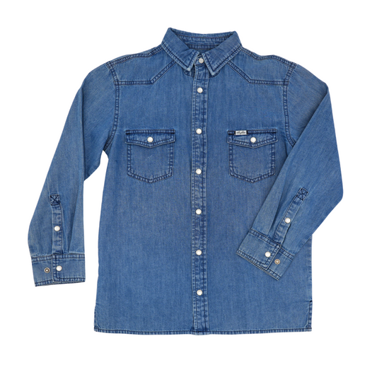 San Jac Youth Long Sleeve Denim Shirt - Dark Wash