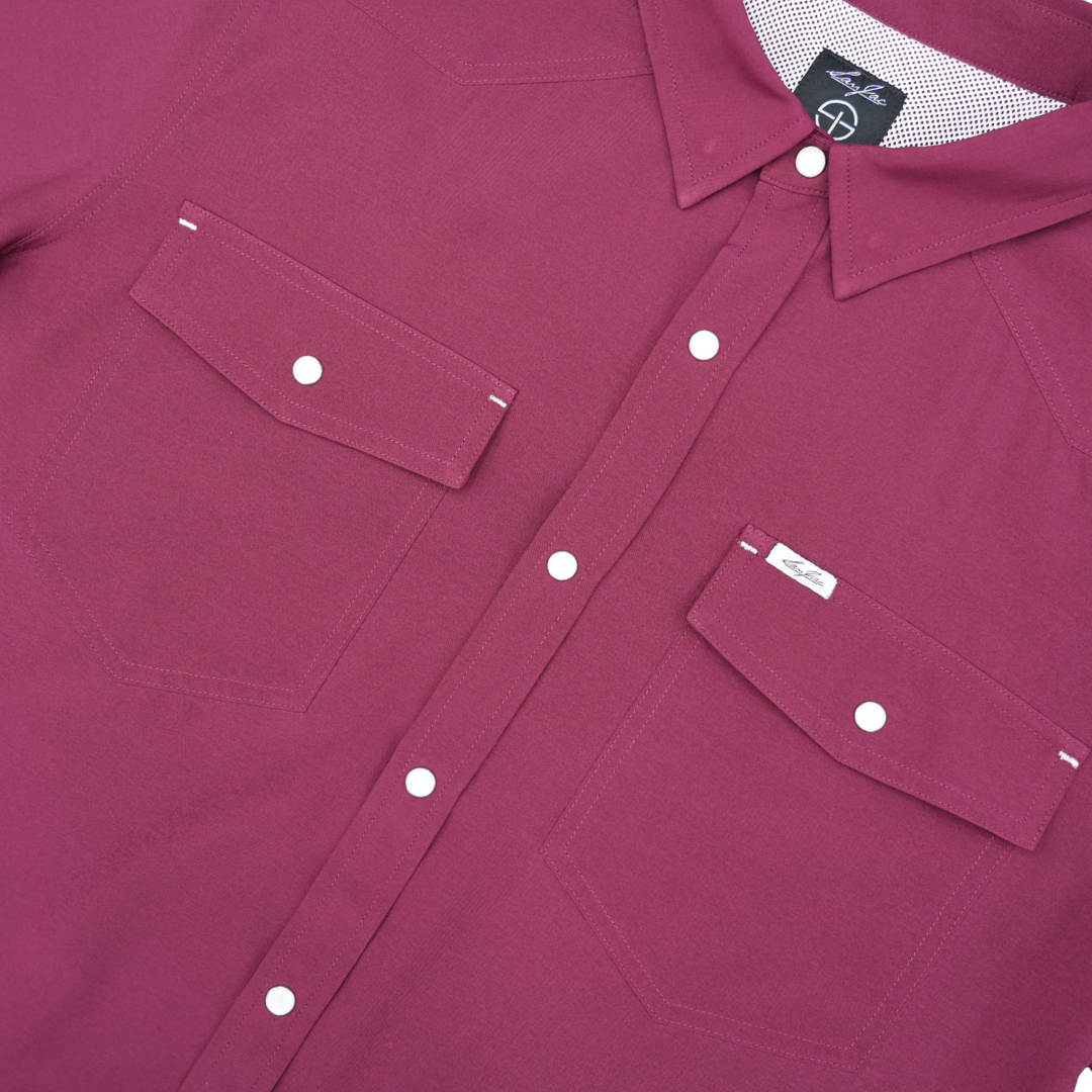 San Jac Men's Short Sleeve Performance Pearl Snap Shirt - Maroon