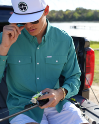 San Jac Men's Long Sleeve Performance Pearl Snap Shirt - Teal