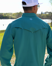 San Jac Men's Long Sleeve Performance Pearl Snap Shirt - Teal