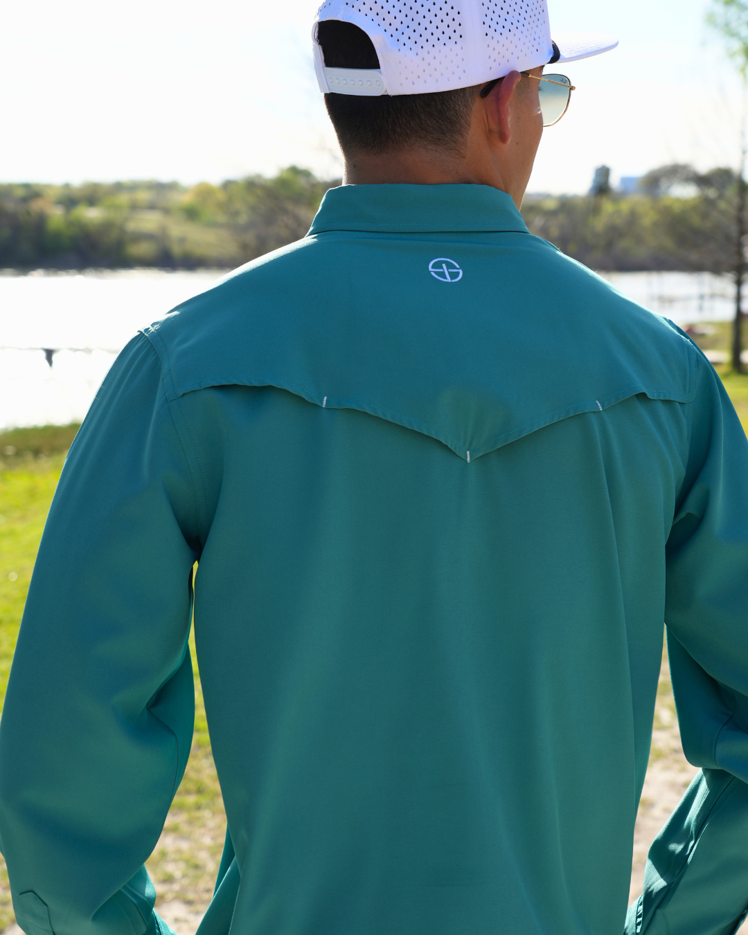 San Jac Men's Long Sleeve Performance Pearl Snap Shirt - Teal