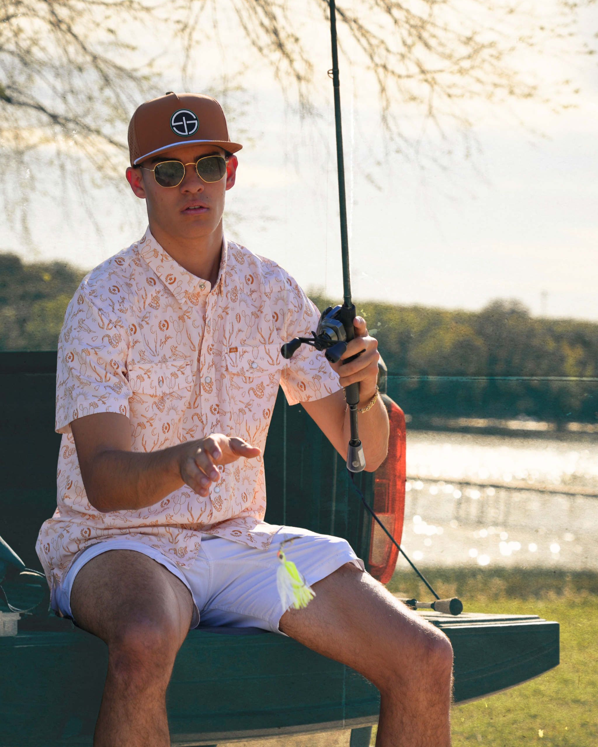 San Jac Men's Short Sleeve Performance Pearl Snap Shirt - Texas Sun