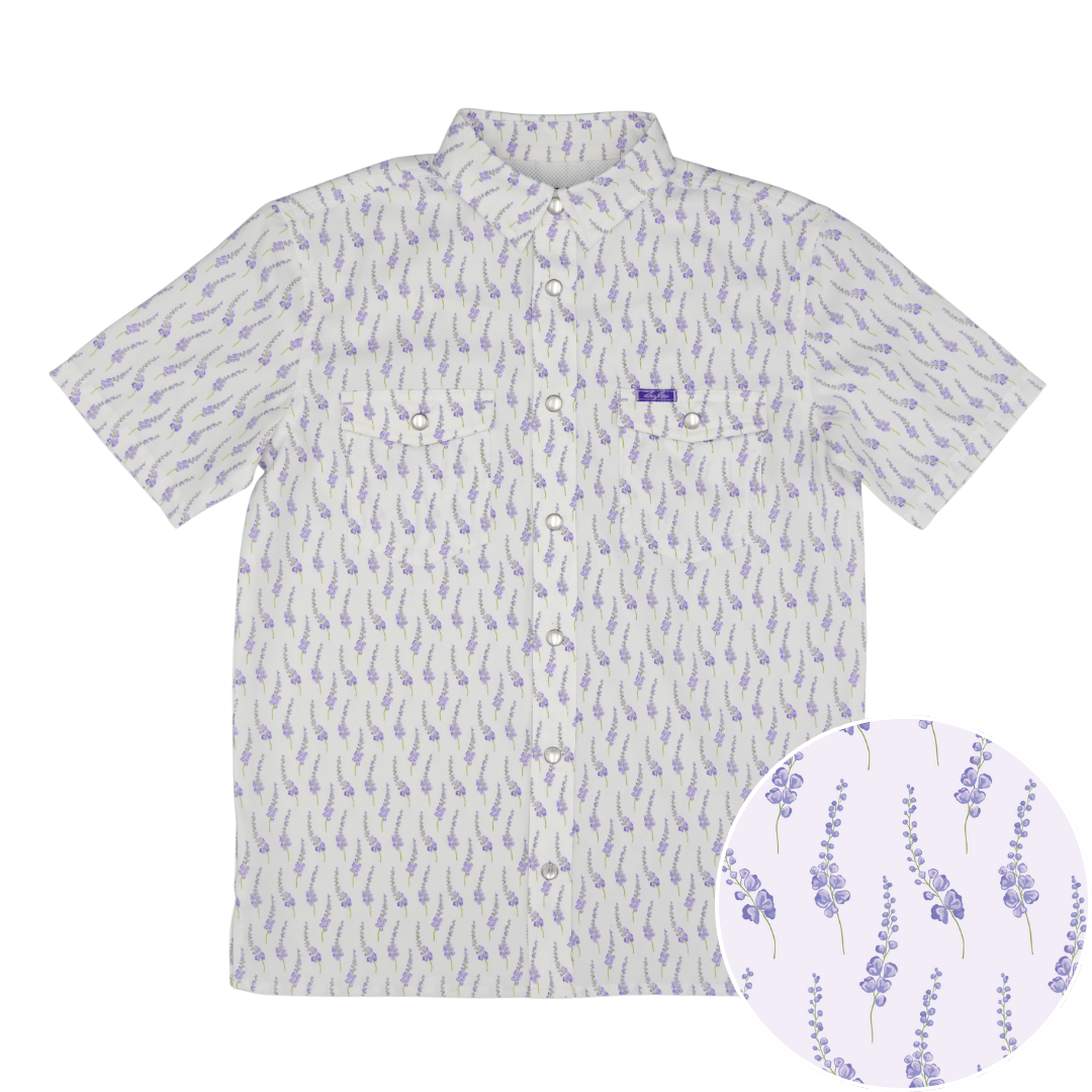 San Jac Youth Short Sleeve Performance Pearl Snap Shirt - Lone Star Bloom