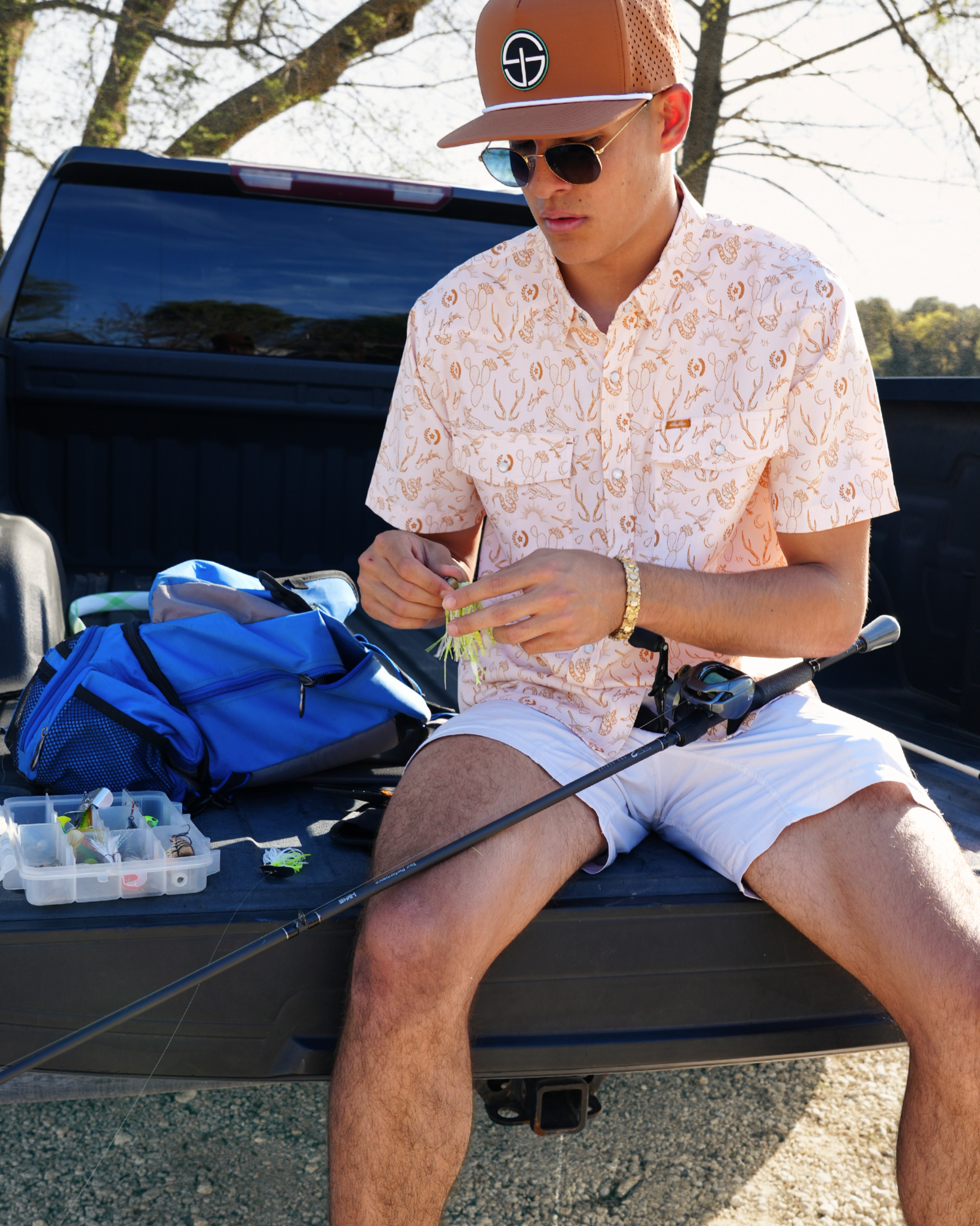 San Jac Men's Short Sleeve Performance Pearl Snap Shirt - Texas Sun