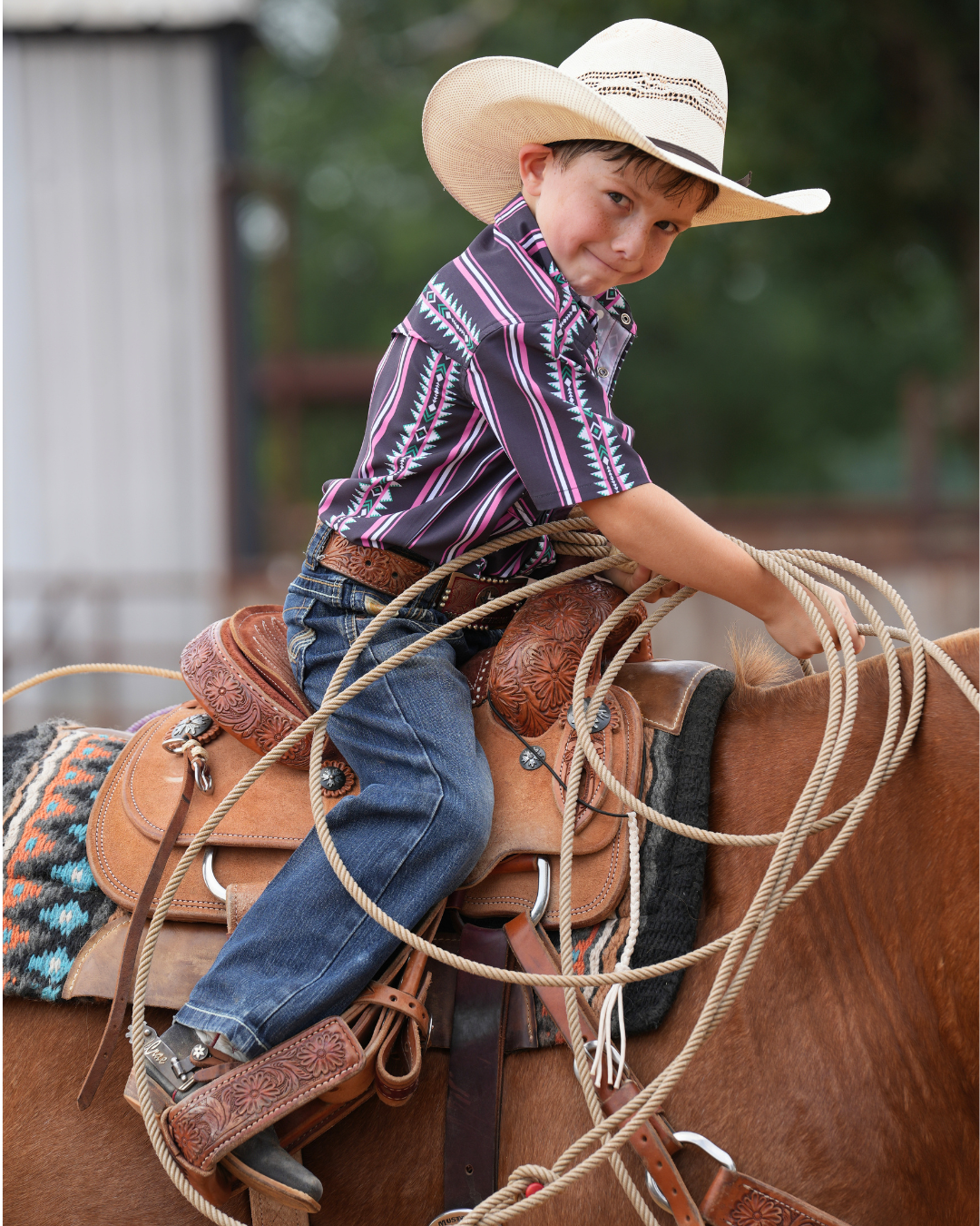 San Jac Youth Short Sleeve Performance Pearl Snap Shirt - The Roswell