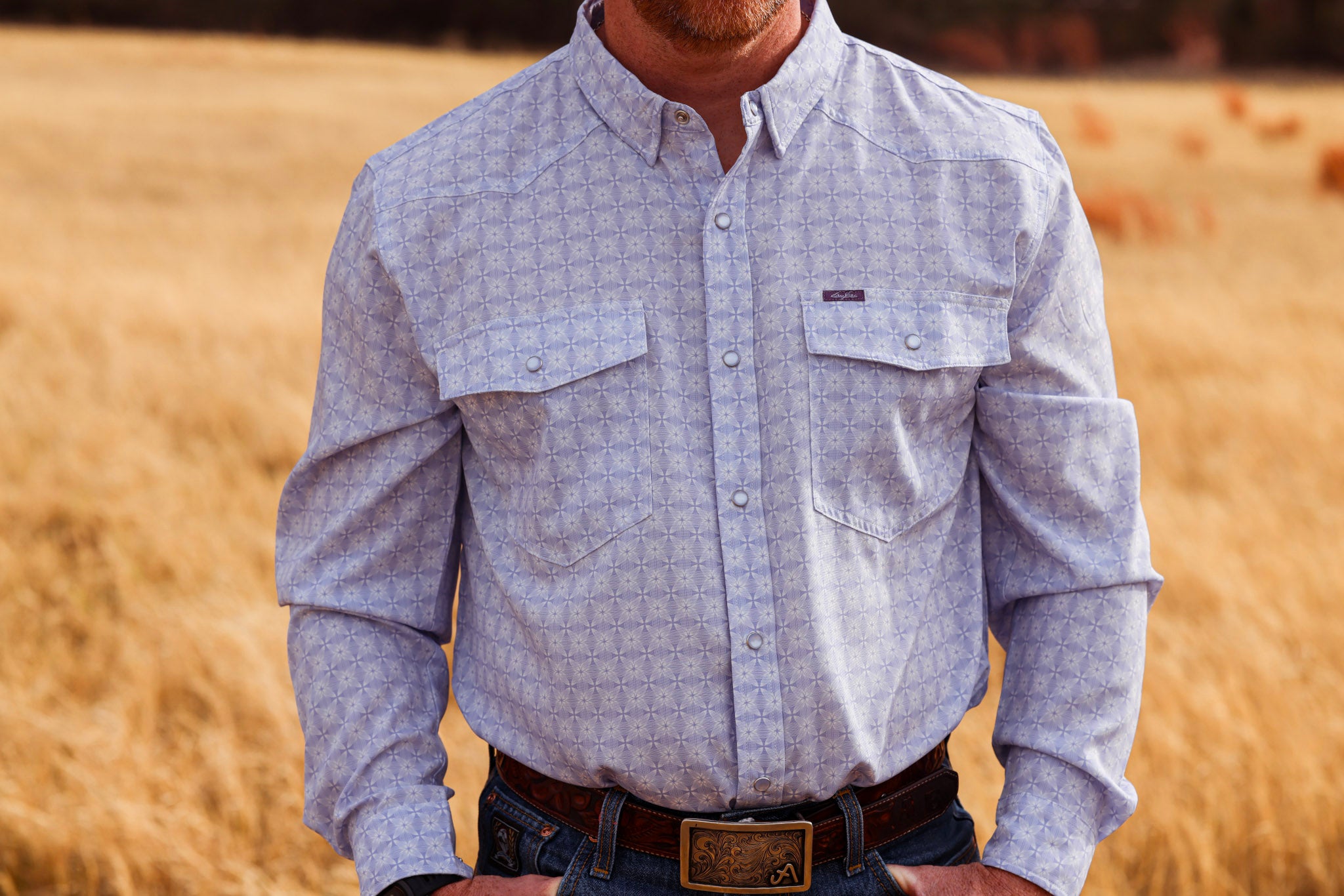 San Jac Men's Long Sleeve Performance Pearl Snap Shirt - Lavender