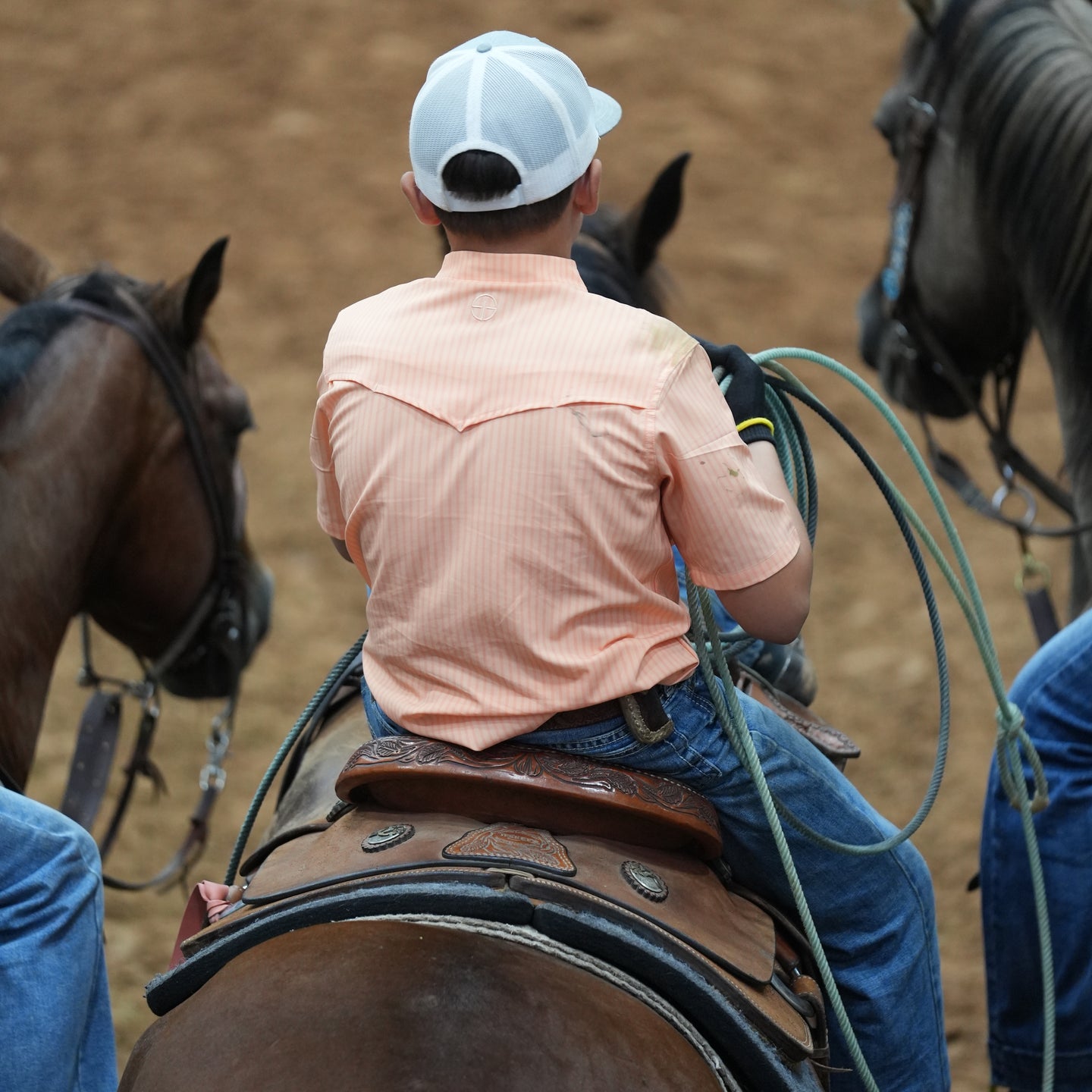 San Jac Youth Short Sleeve Performance Shirt - Peach Stripe-Short Sleeve Shirt-San Jac Outdoors