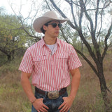 San Jac Men's Short Sleeve Performance Shirt - Red Stripe-Short Sleeve Shirt-San Jac Outdoors