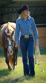 San Jac Women's Long Sleeve Denim Shirt - Dark Wash