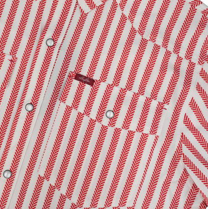 San Jac Men's Short Sleeve Performance Pearl Snap Shirt - Red Stripe