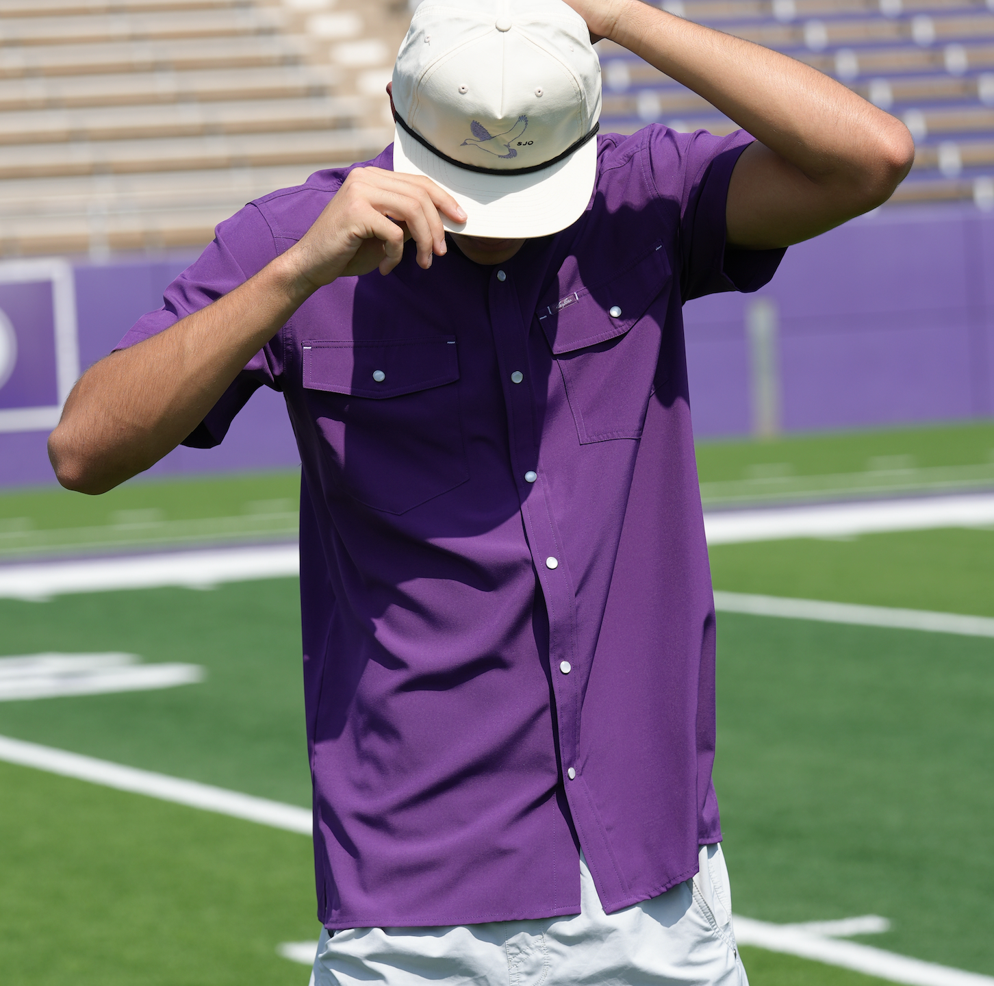 San Jac Men's Short Sleeve Performance Pearl Snap Shirt - Purple San Jac Men's Short Sleeve Performance Pearl Snap Shirt - Purple
