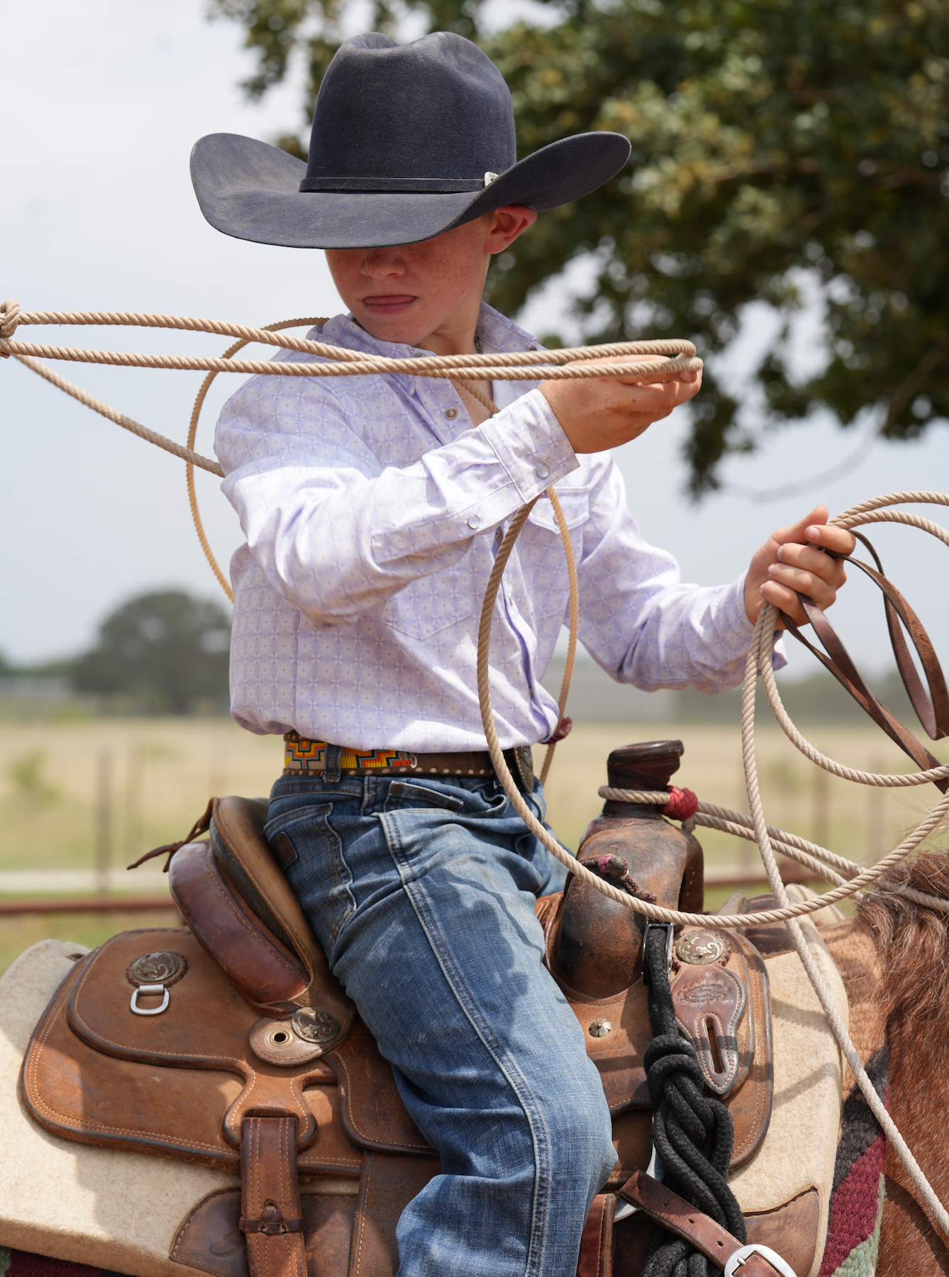 San Jac Youth Long Sleeve Performance Pearl Snap Shirt - Lavender