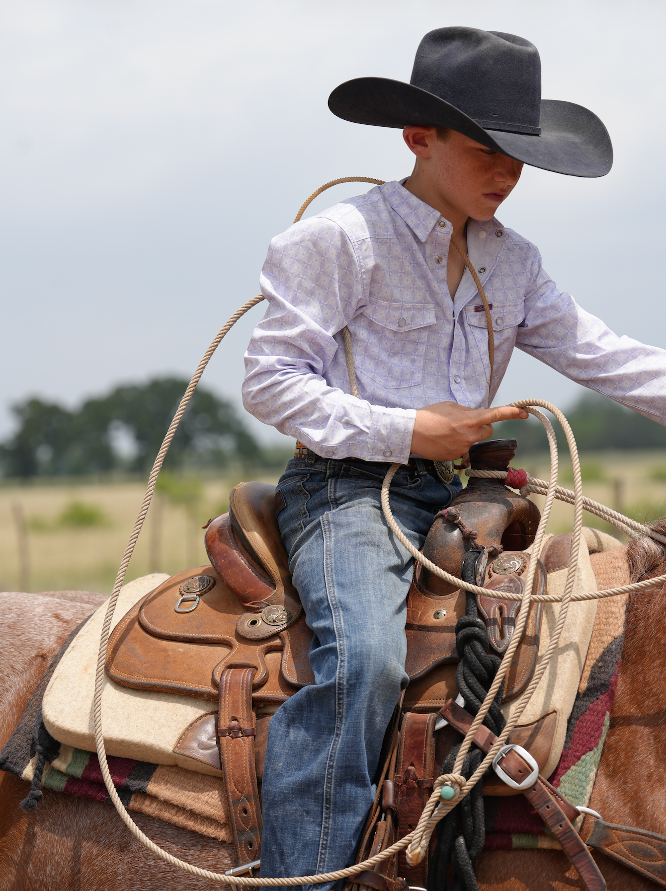 San Jac Youth Long Sleeve Performance Pearl Snap Shirt - Lavender
