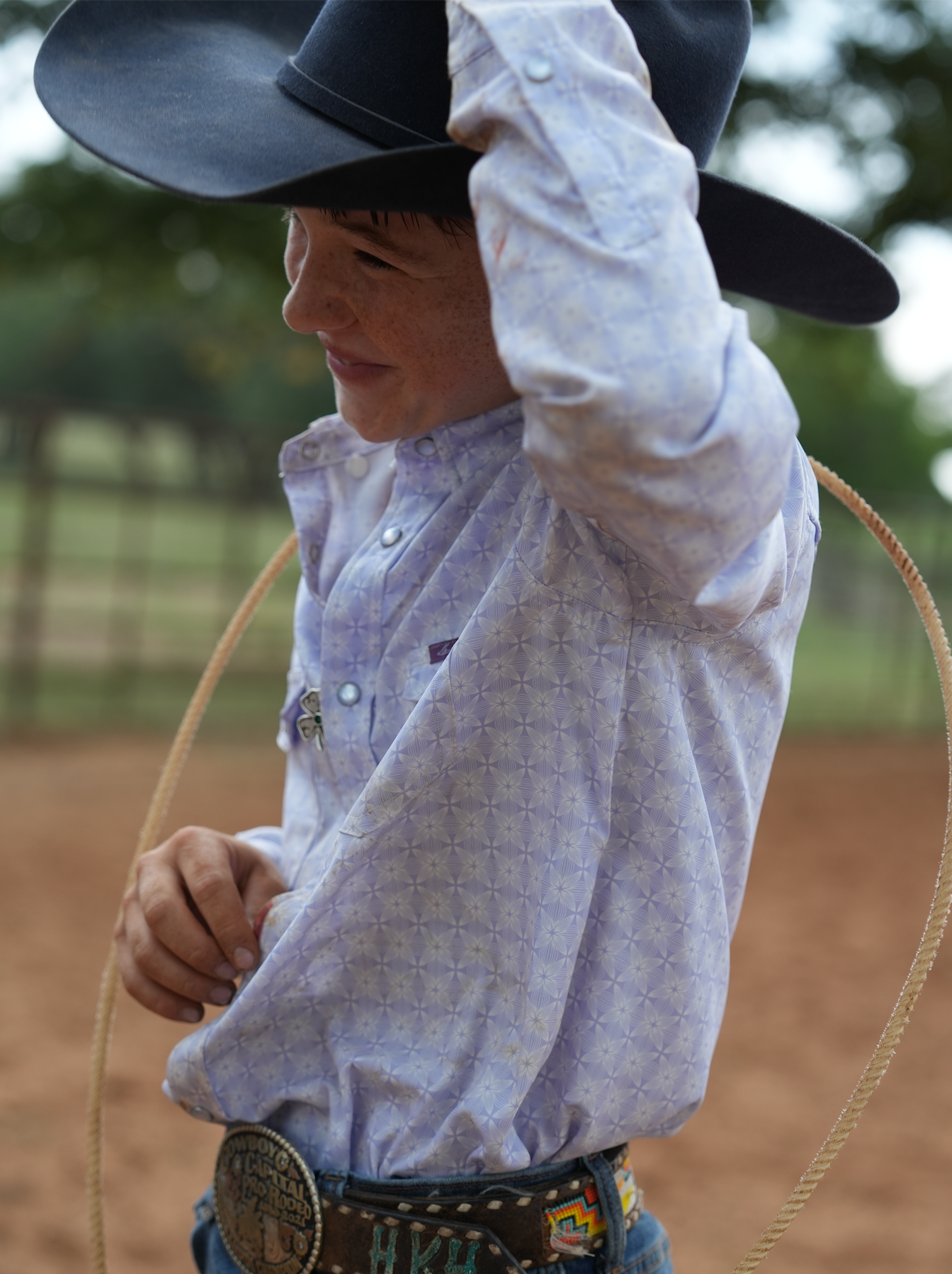 San Jac Youth Long Sleeve Performance Pearl Snap Shirt - Lavender